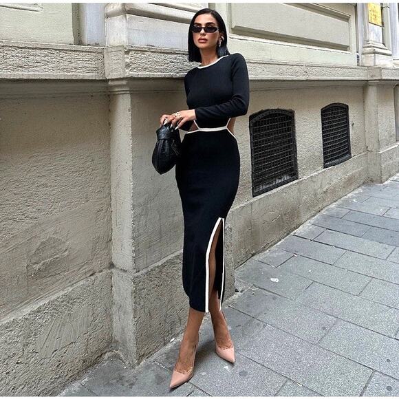 RARE!!! MANGO Contrast Piping Knit Dress NWT - Picture 3 of 16